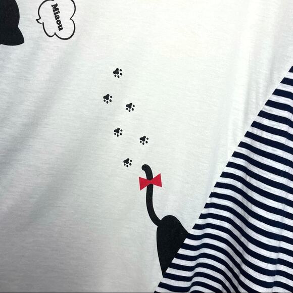 Miaou T Shirt Meow in French Black Cat Shirt Striped Cat Paws - Picture 5 of 9